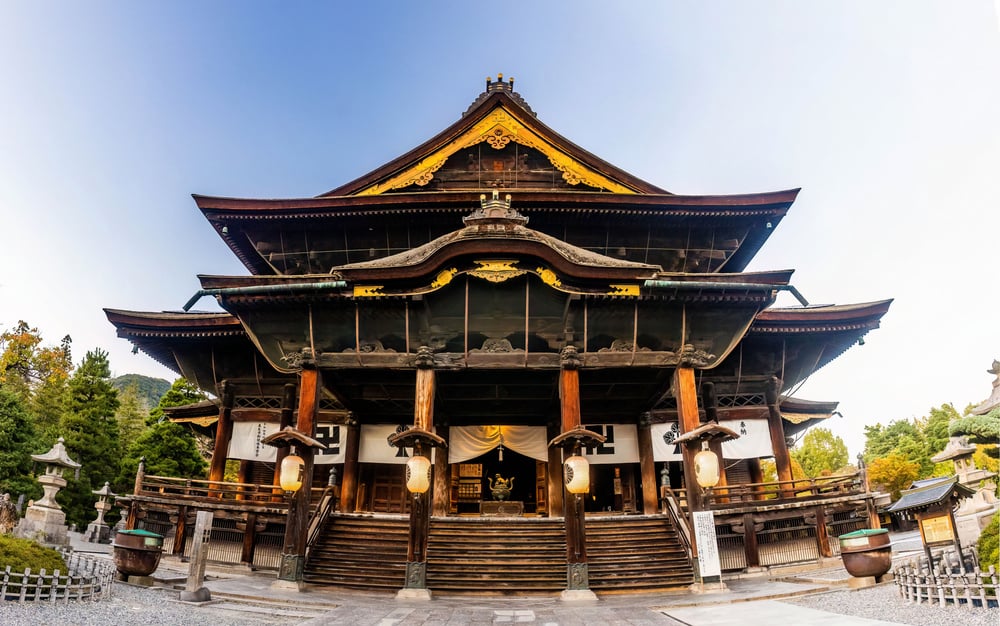 Scenic Zenkoji wooden old temple exterior