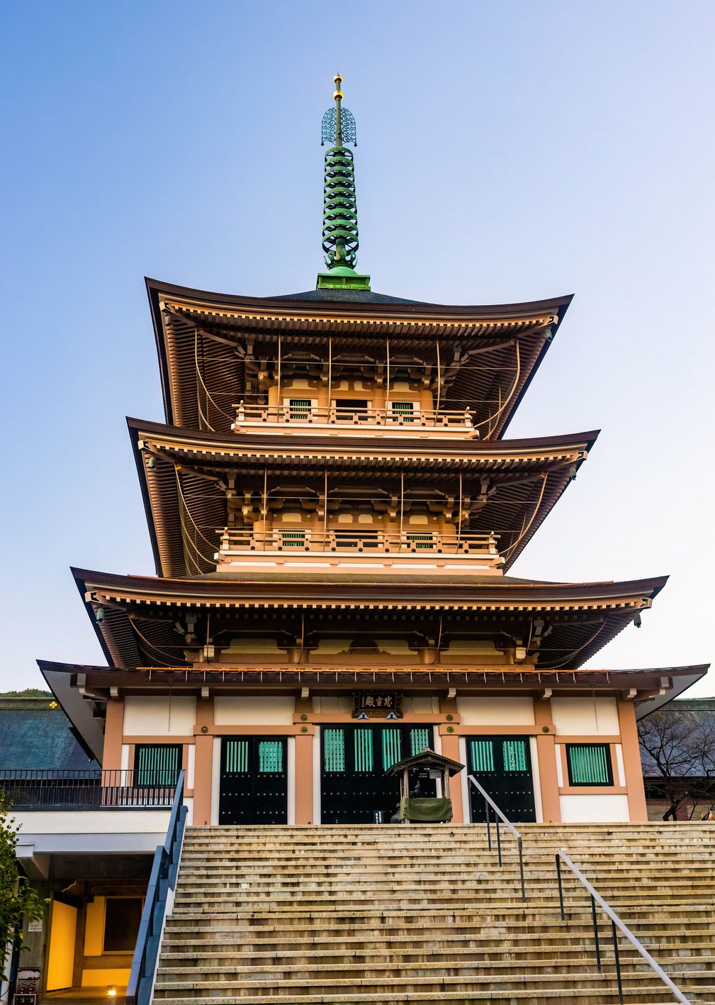 Ancient scenic Zenkoji Temple pagoda at fall